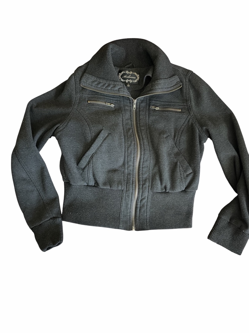 Ambiance Charcoal Gray Bomber Sweater Jacket